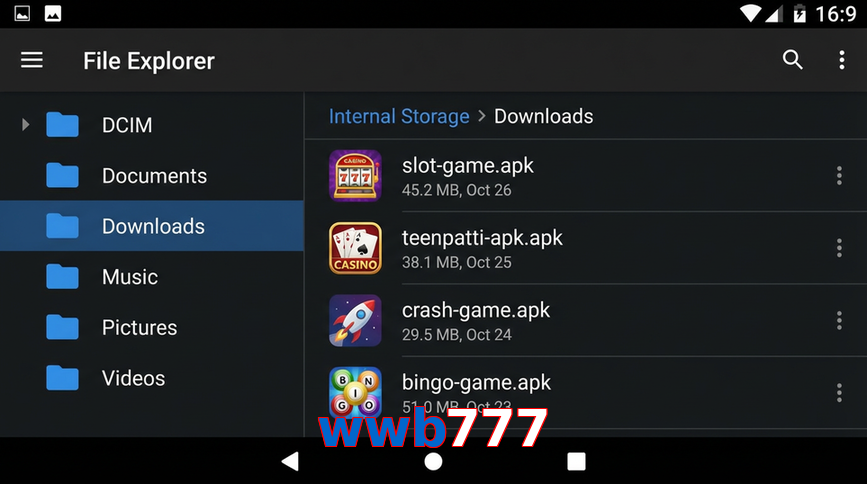 Main screen of Wwb777 gameapk page for PK players